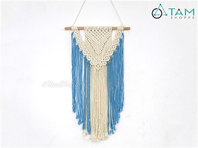 Macrame treo tường mũi tên 2 lớp xanh biển phối trắng (tặng đinh tường) MACRAME-03