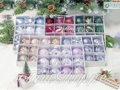  Hộp 12 trái châu Noel màu Pastel ĐK6cm X-TRCH-17
