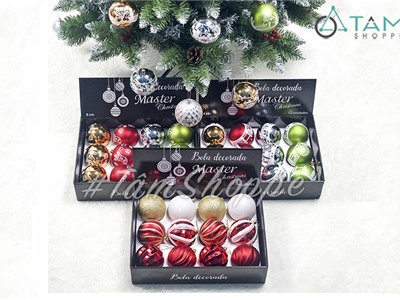 Hộp 12 trái châu Noel BOLA ĐK 8cm X-HPK-04