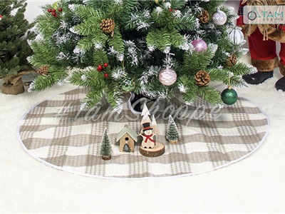 Khăn trải che gốc cây thông Noel họa tiết caro ĐK100cm X-DCGCT-01