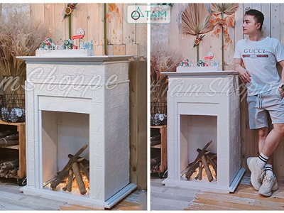 Mô hình lò sưởi trang trí cỡ lớn màu trắng [ Tặng kèm củi + Dây đèn] 