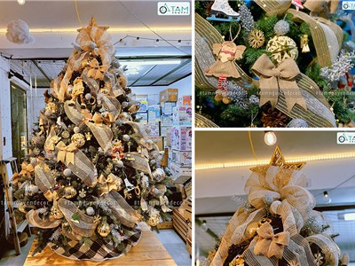 Mẫu cây thông Noel trang trí sẵn lá PE lưới Vintage CTHTTS-X-02