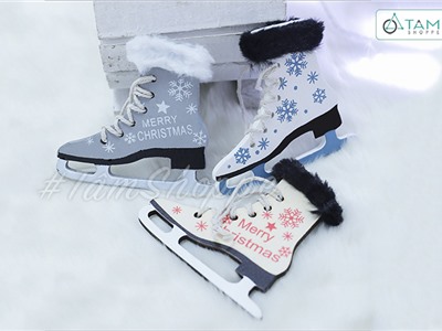 Set 3  Mô hình giày trượt băng gỗ treo trang trí Noel X-PKTCT-64 (cùng màu)