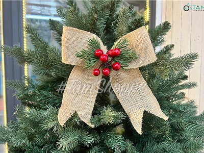 Nơ ruy băng vải bố lá kim trái đỏ bản 5cm ĐK20cm PK-NO-01