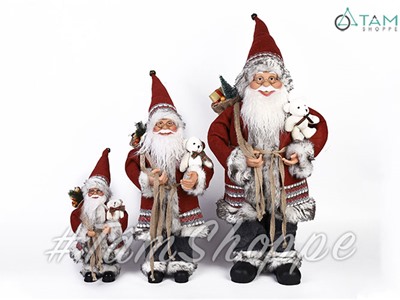 Ông già Noel Vintage áo đỏ ôm gấu trắng nhiều cỡ 30-50-60cm X-VNHB-18