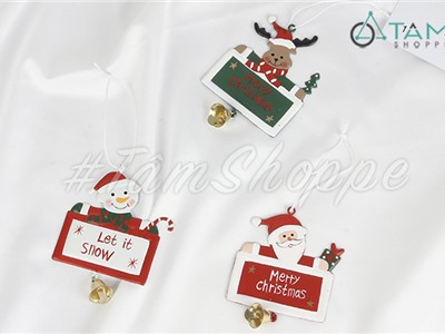 Thẻ treo Noel thiếc bảng chữ nhật có chuông X-PKTCT-62