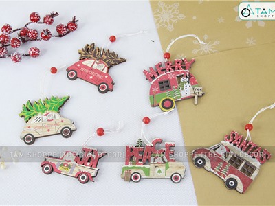 Set 03 xe ô tô chữ đỏ treo cây thông Noel X-PKTCT-79