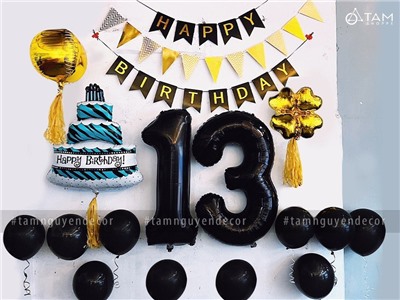 Set trang trí sinh nhật vàng đen cỏ 4 lá Gold SSN-BDTS002