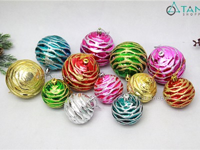 Set 06 trái châu Noel chỉ ngang sóng nổi nhiều màu X-TRCH-14