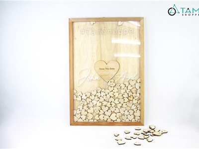 Tranh ký tên đám cưới gỗ 100 trái tim trang trí cưới TTC-14