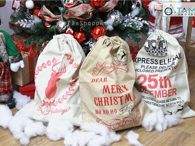  Túi đựng quà ông già Noel vải bố cỡ lớn 50x70cm TUIVAI-01