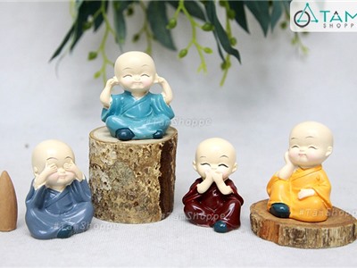  Bộ 04 tượng chú tiểu 4 không mini ngồi 