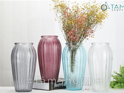 Lọ hoa thủy tinh trong suốt chum chấm sọc nhiều màu LHTT-53
