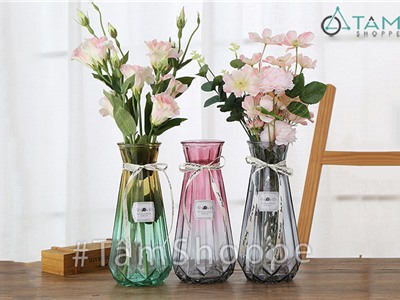 Lọ hoa thủy tinh trong suốt vát loe kim cương nhiều màu LHTT-62