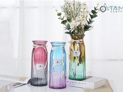 Lọ hoa thủy tinh trong suốt vát sọc khế nhiều màu LHTT-61