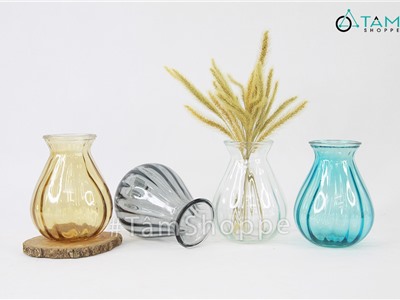 Lọ hoa thủy tinh trong suốt loe bí inside nhiều màu LHTT-64