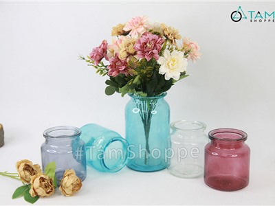 Lọ hoa thủy tinh trong suốt trụ tròn nhiều màu LHTT-69