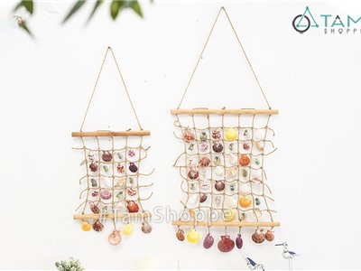 Mành lưới bắt cá trang trí sẵn sò ốc phong cách biển LUOICA-03