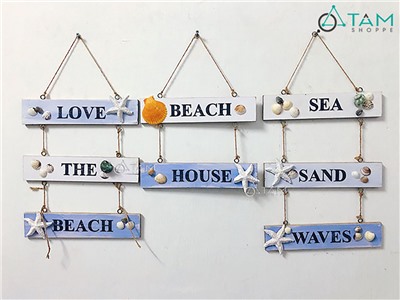 Bảng treo chủ đề biển Beach House chữ nhật 2-3 tầng [dây thừng - vỏ ốc thật] BTC-BIEN-02