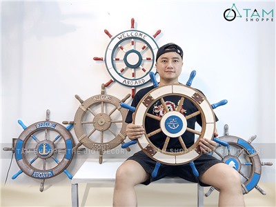 Bánh lái tàu trang trí đường kính 62cm [Gỗ ép - nhiều kiểu] BANHLAI-04