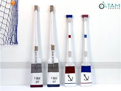 Cây chèo thuyền gỗ trang trí CCT-01Cây chèo thuyền gỗ trang trí tông trắng xanh đỏ [2 kiểu - Dài 70-80cm] CAYCHEO-01