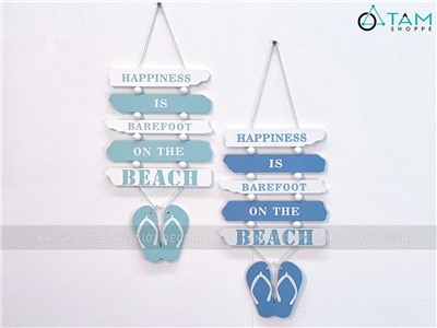 Dây treo đôi dép 5 thẻ gỗ Happiness chủ đề biển [2 màu - Dài 46cm] DTR-BIEN-13
