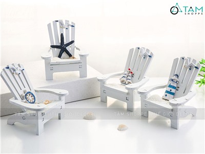 Ghế gỗ mini sò điệp trắng chủ đề biển [Cao 10cm - 4 kiểu] BANGHE-04