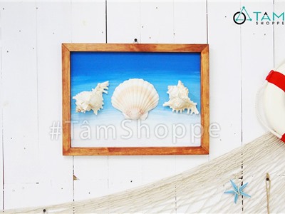 Tranh gỗ treo tường phong cách biển đính sò ốc TRG-28