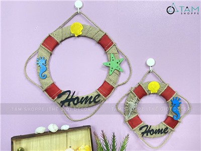Vòng treo cửa kiểu phao cứu sinh vải bố chữ Home [Thủ công - 2 size] VTC-PCB-03