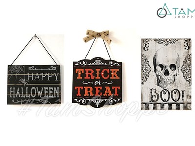 Bảng gỗ treo cửa Halloween ép giấy in họa tiết HLW-BTC-07