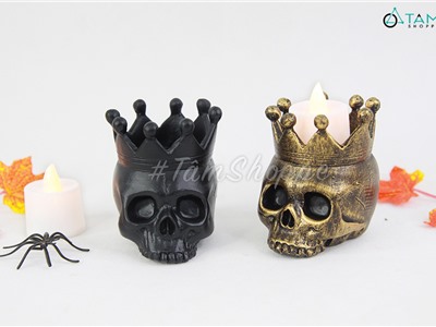 Chân nến đầu lâu vương miện tròn để bàn CHN-31