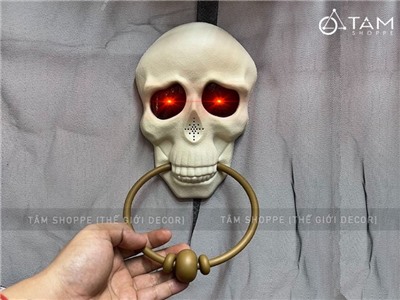 Chuông cửa điện tử tay nắm đầu lâu trắng (mắt Led - phát giọng nói - tặng pin) CHUONGCUA-02