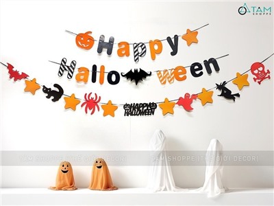 Dây banner Halloween giấy bìa cứng 2 kiểu vàng cam đen BANER-HLW-03