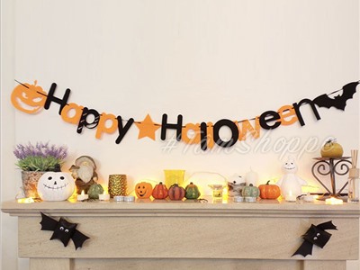 Dây chữ Happy Halloween vải nỉ tông màu cam đen HLW-CHU-03