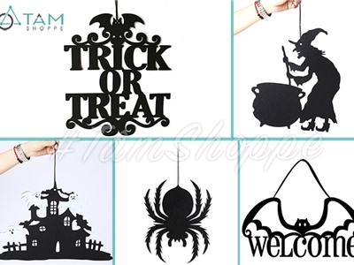 Mô hình treo trang trí Halloween vải nỉ Đen nhiều kiểu HLW-BTC-05