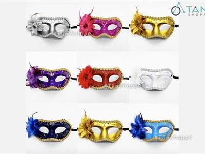 Mặt nạ dạ hội nửa mặt bông to vệt kim tuyến HLW-MN-36-2