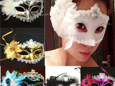 Mặt nạ dạ hội nửa mặt bông to vỏ sò HLW-MN-76