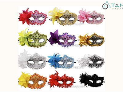 Mặt nạ dạ hội nửa mặt bông to lót ren HLW-MN-36-1