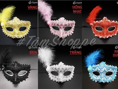 Mặt nạ dạ hội nửa mặt lông vũ bên phải chụp nón HLW-MN-78