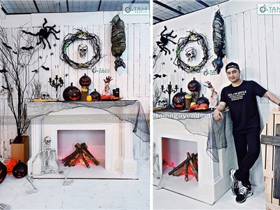  Mô hình lò sưởi trang trí cỡ lớn D140cm W-MHLS-02 [Tặng kèm củi + Dây đèn]