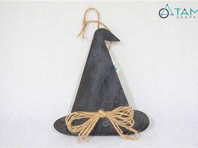 Nón phù thủy Halloween gỗ đen thắt nơ dây thừng