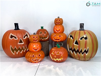 Quả bí ngô Halloween nhựa rỗng có đèn Led [Hàng xịn - Siêu sáng] TRAI-BINGO-06