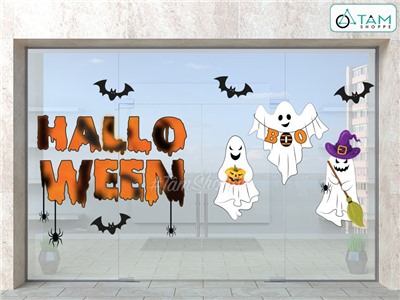  Set Decal Halloween chủ đề Ôh ba ma trắng khổ lớn 2x2m DECAL-HLW2M-002