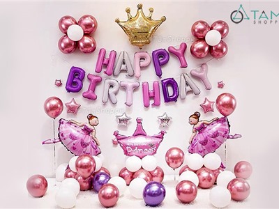 Bộ trang trí sinh nhật 2 Angel bale tông Hồng NO.0001