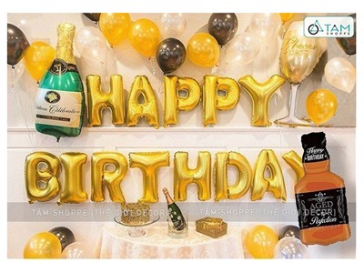 Bộ trang trí sinh nhật chữ HPBD vàng đen rượu tây SSN-BDTS001
