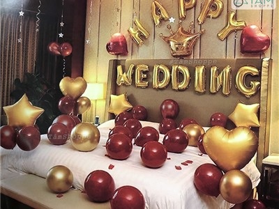 Bộ trang trí phòng cưới chữ Wedding Vương miện Vàng Đỏ NO.6693