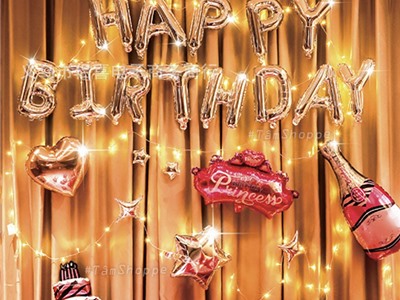 Bộ trang trí sinh nhật rượu vang vương miện Princess Hồng NO.8950