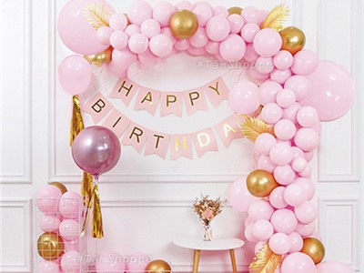 Bộ trang trí sinh nhật dây chữ dây bóng tông Hồng NO.8952