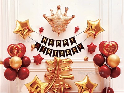 Bộ trang trí sinh nhật chữ Thọ tông Vàng Đỏ NO.8961