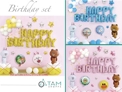 Bộ trang trí sinh nhật cho bé thỏ gấu nhiều màu NO.8891-2-3